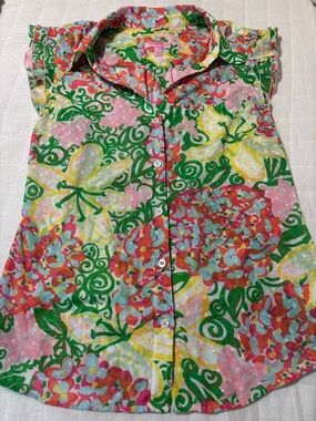 Lilly Pulitzer Multicolor Floral Button-Up Cap Sleeve Blouse